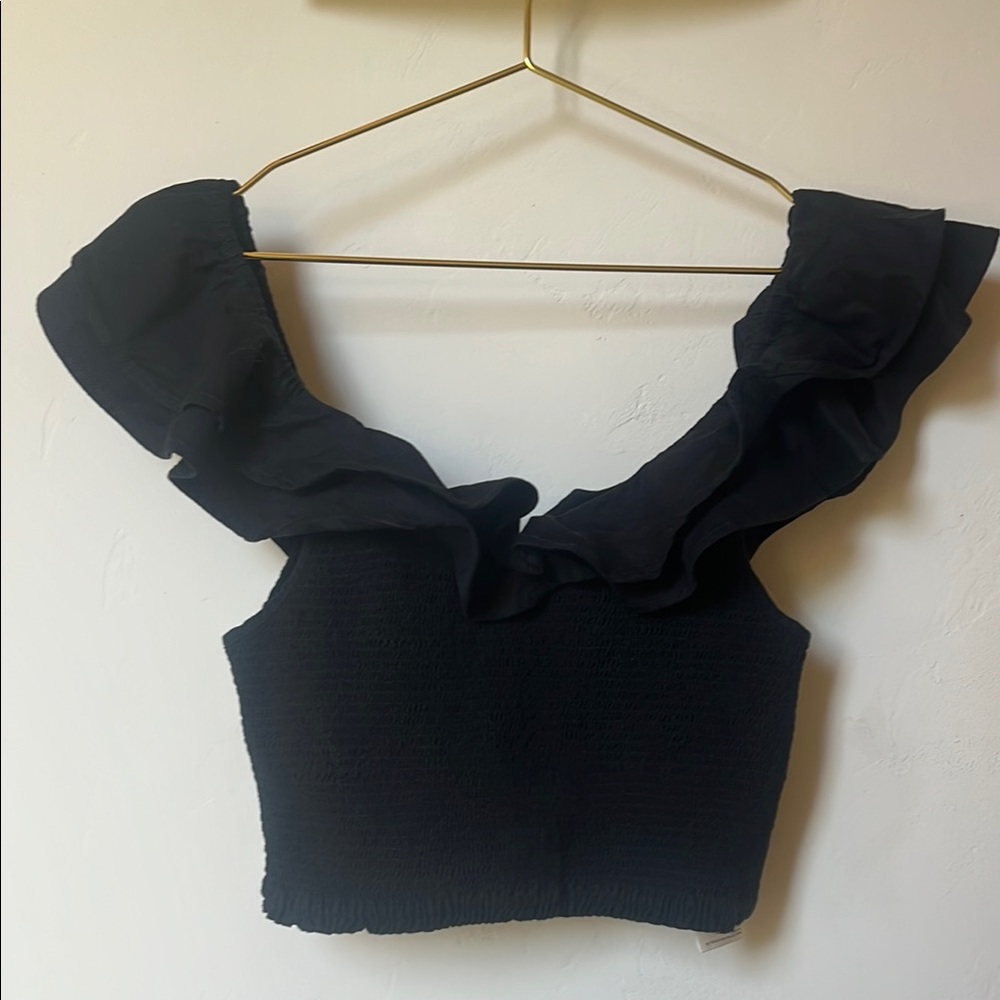 Maeve Anthropologie Black Ruffle Top NWT Size 6